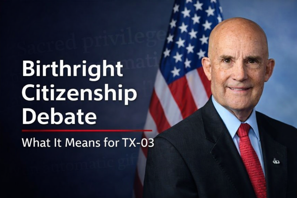 Rep. Keith Self portrait with text on birthright citizenship debate and its impact on TX-03